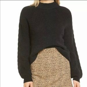 BP. Cable Knit Balloon Sleeve Sweater In Black